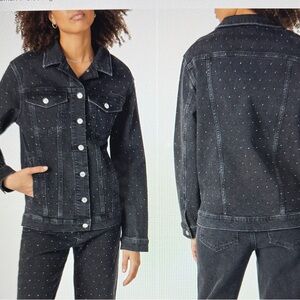 NWT Mavi Karla Rhinestone Denim Jacket | Shiny Smoke | Size S